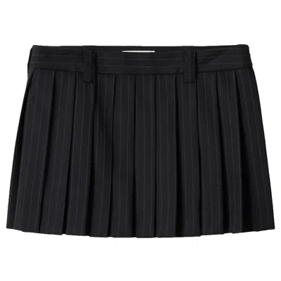 Pre-owned Miu Miu Pleated Pinstripe Mini Skirt 'black' | Women's Size 36