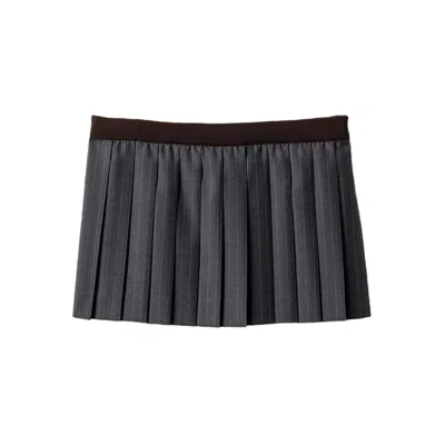 Miu Miu Pleated Pinstripe Mini Skirt In Gray
