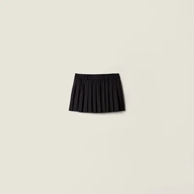 Miu Miu Pleated Pinstripe Miniskirt In Black