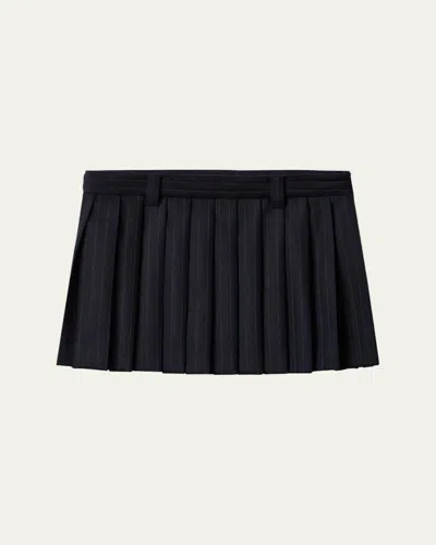 Miu Miu Pleated Pinstripe Wool Mini Skirt In F0002 Nero