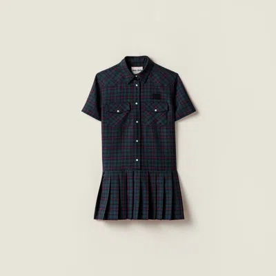 MIU MIU PLEATED PLAID MINI-DRESS