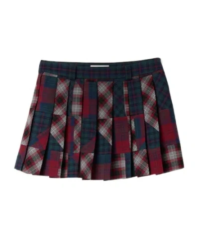 Miu Miu Pleated Plaid Patchwork Mini Skirt In Black