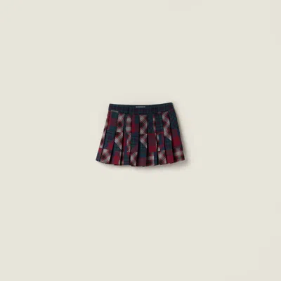 Miu Miu Pleated Plaid Patchwork Miniskirt In Multi