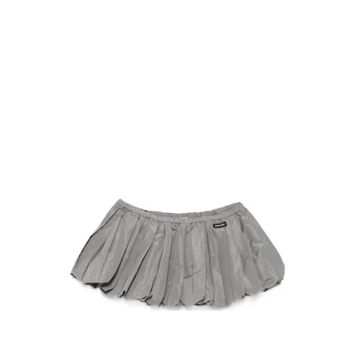 Miu Miu Pleated Puff-ball Mini Skirt In Gray