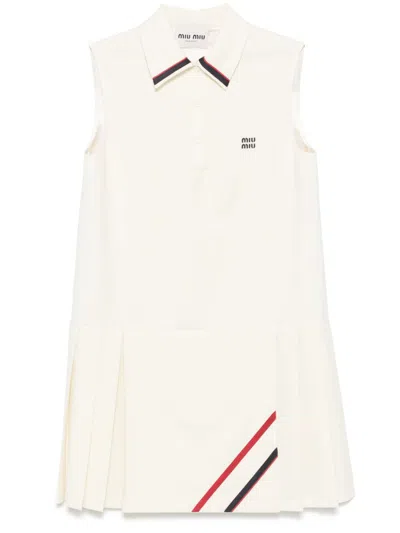 Miu Miu Pleated Shirt Dress In White