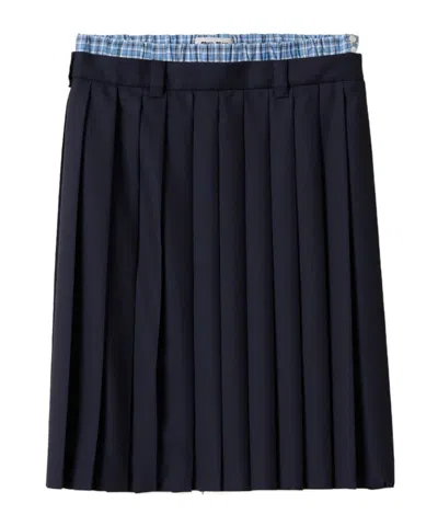 Miu Miu Pleated Batavia Midi-skirt In Blue