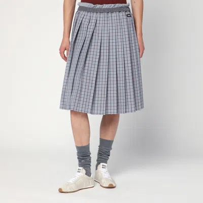 MIU MIU MIU MIU PLEATED SKIRT BLUE/BORDEAUX CHECK PATTERN