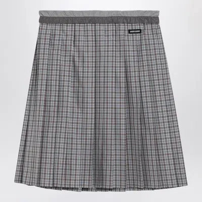 MIU MIU PLEATED SKIRT BLUE/BORDEAUX CHECK PATTERN