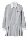 Miu Miu Pleated Striped Poplin Mini-dress In Blue