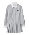 Miu Miu Pleated Striped Poplin Mini-dress In Gray