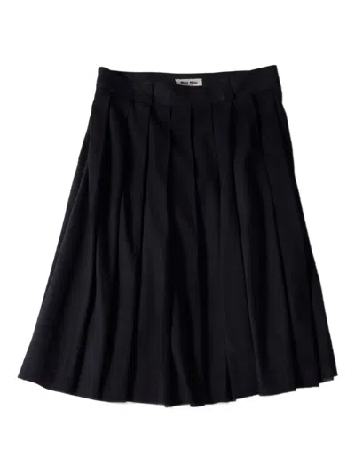 Miu Miu Pleated Suede Midi Skirt In Black