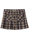 Miu Miu Pleated Tartan Miniskirt In Brown