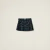 Miu Miu Pleated Tartan Miniskirt In Military Green