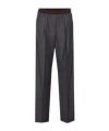 Miu Miu Virgin Wool Logo Pants In Gray