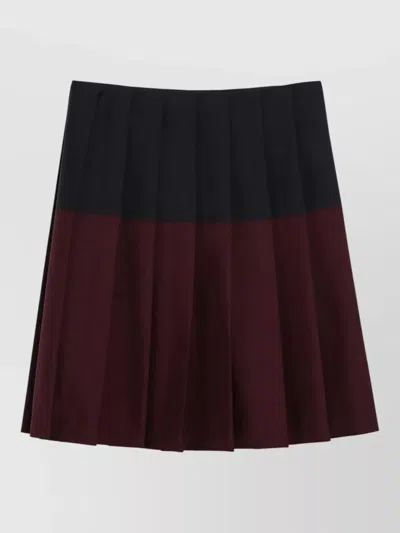 Miu Miu Pleated Two Tone Mid Length Skirt In Burgundy