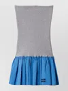 Miu Miu Pleated Two-tone Mini Skirt With Poplin And Jersey In Gray