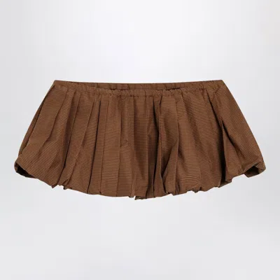 Miu Miu Pleated Vichycheck Mini Skirt In Caramel In Brown