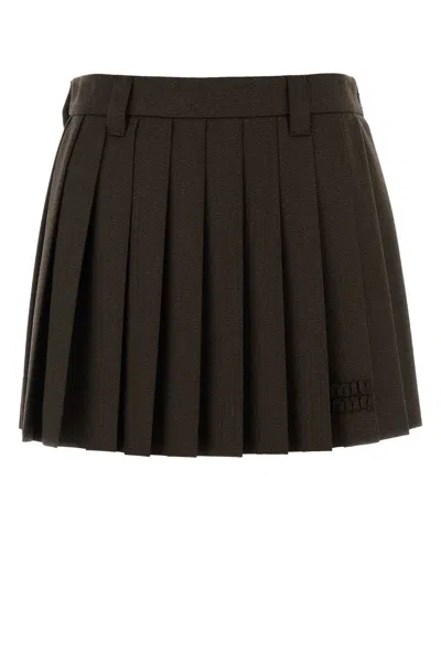 Miu Miu Pleated Virgin Wool Skirt In Brown