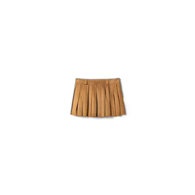 Miu Miu Pleated Waxed Suede Mini-skirt In Brown