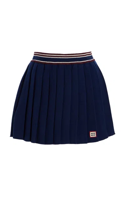 MIU MIU PLEATED WOOL-CASHMERE MINI SKIRT
