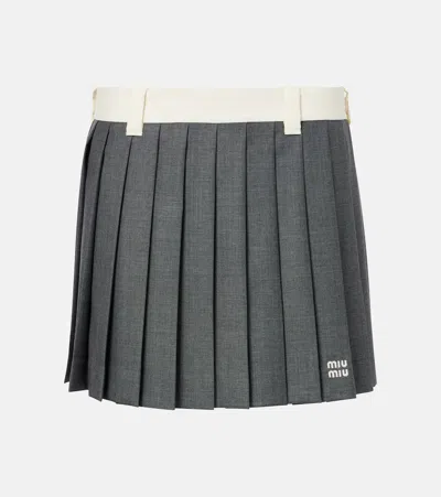 Miu Miu Gray Pleated Mini Skirt With Natural Waist In Grey