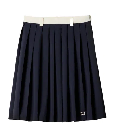 Miu Miu Pleated Wool Skirt In Navy