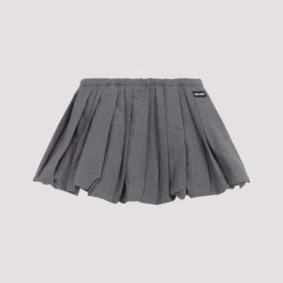 Miu Miu Pleated Check Mini Skirt Side Pockets In Gray