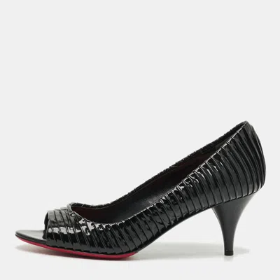 Pre-owned Miu Miu Plisse Size 36 Black Patent Leather Peep Toe Pumps
