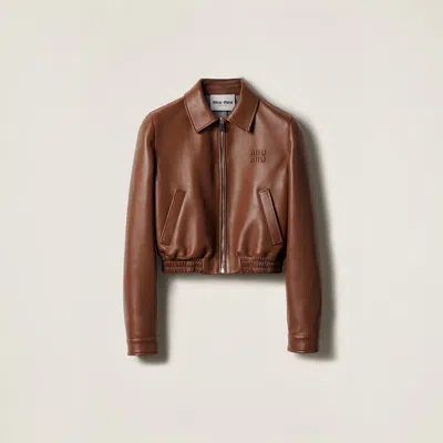 Miu Miu Plongé Nappa Leather Blouson Jacket In Brown