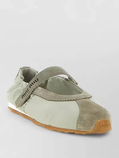 Miu Miu Plume Ballerina Shoes Elastic Back In White