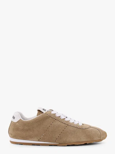 Miu Miu Cappuccino Suede Plume Sneakers In Brown