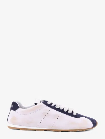 Miu Miu Plume Leather And Suede Sneakers With Used Effect In Bianco+blu