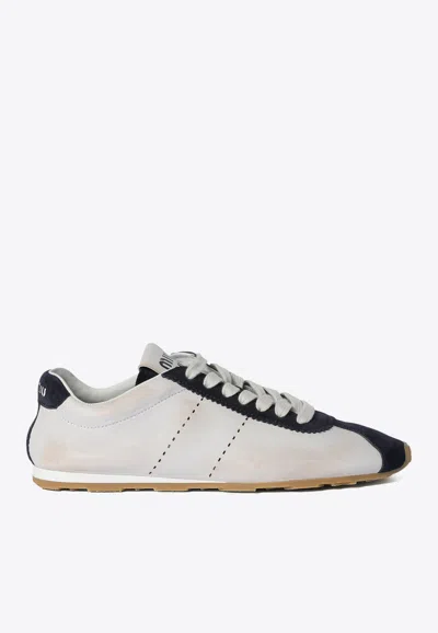 Miu Miu Plume Leather Low-top Sneakers In White