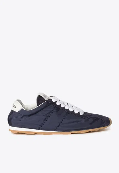 Miu Miu Plume Technical Fabric And Suede Sneakers In Black