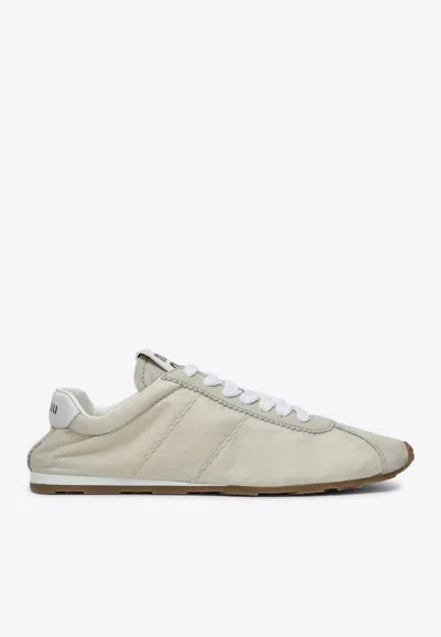 Miu Miu Cappuccino Suede Plume Sneakers In Brown