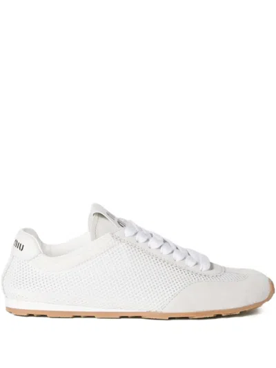 Miu Miu Plume Technical Fabric And Suede Sneakers In White