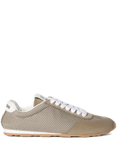 Miu Miu Suede And Mesh Plume Sneakers In Grey
