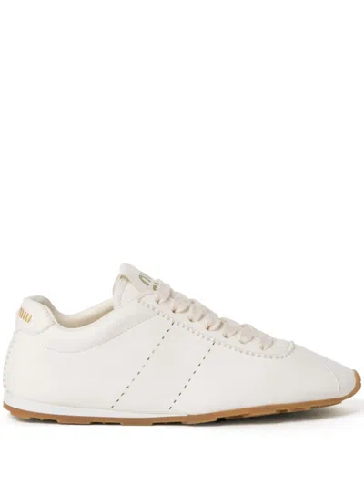 Miu Miu Plume Nappa Leather Sneakers In White