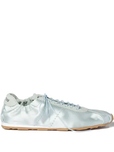 Miu Miu Plume Satin Sneakers In Green