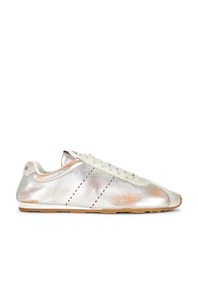 Miu Miu Plume Sneaker In Argento & Talco