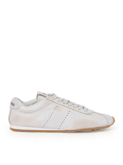 Miu Miu Plume Sneakers In Bleached Nappa In White