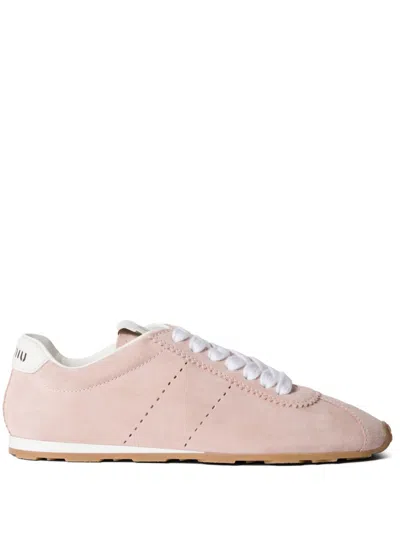 Miu Miu Suede Bicolor Retro Trainer Sneakers In Orchidea