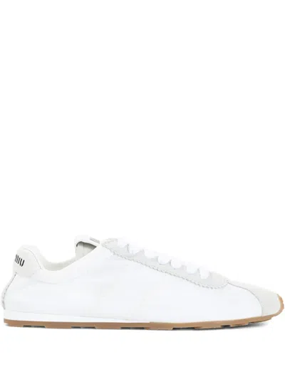 Miu Miu Logo-patch Suede Sneakers In White