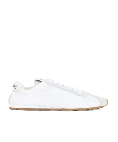 Miu Miu Plume Technical Fabric And Suede Sneakers In White