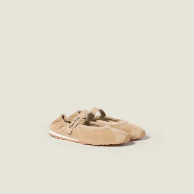 Miu Miu Plume Suede Ballerinas In Brown