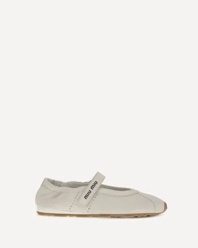 Miu Miu Plume Suede Ballerinas In White
