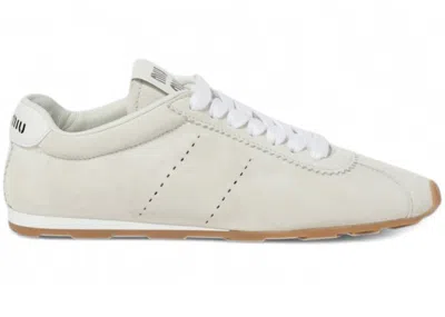 Pre-owned Miu Miu Plume Suede Gum (women's) Sneakers In White