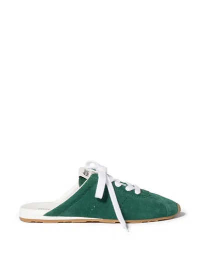 Miu Miu Plume Suede Mules In Green