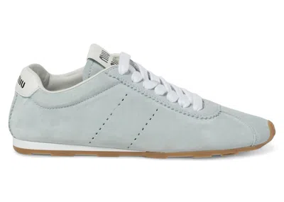 Pre-owned Miu Miu Plume Suede Sneaker (women's) Sneakers In Light Blue