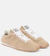Miu Miu Suede Bicolor Retro Trainer Sneakers In Beige